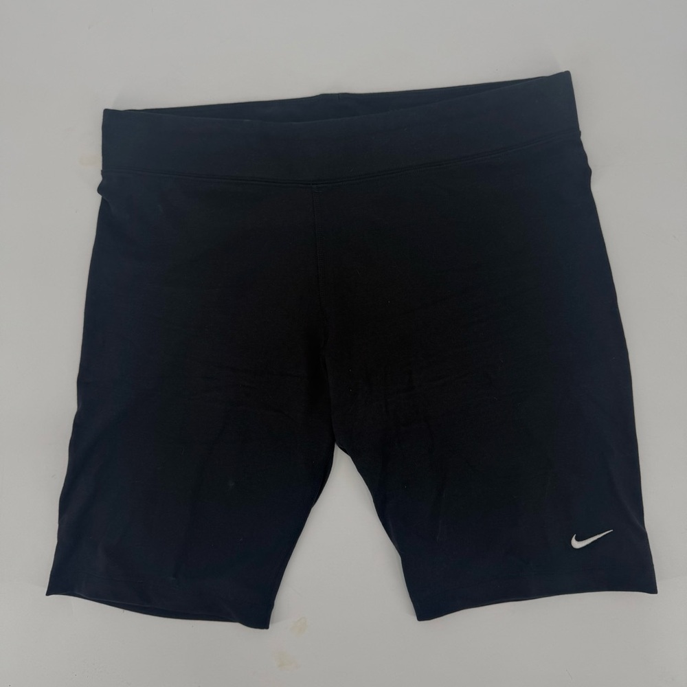 Nike Black High Waisted Compression 8” Biker Shorts White Swoosh XL Run Yoga
